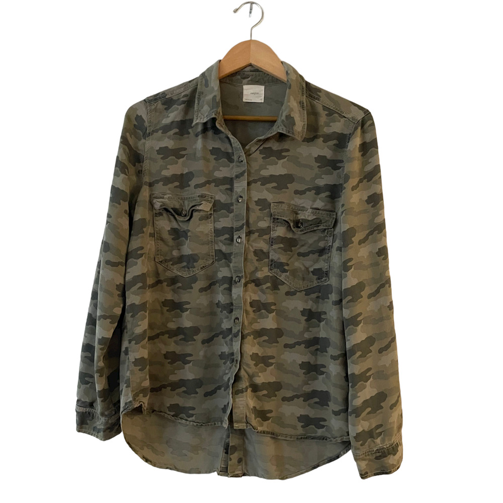Harper Size L Womens Camo Button Front & Back Shirt Pockets High Low Long Sleeve